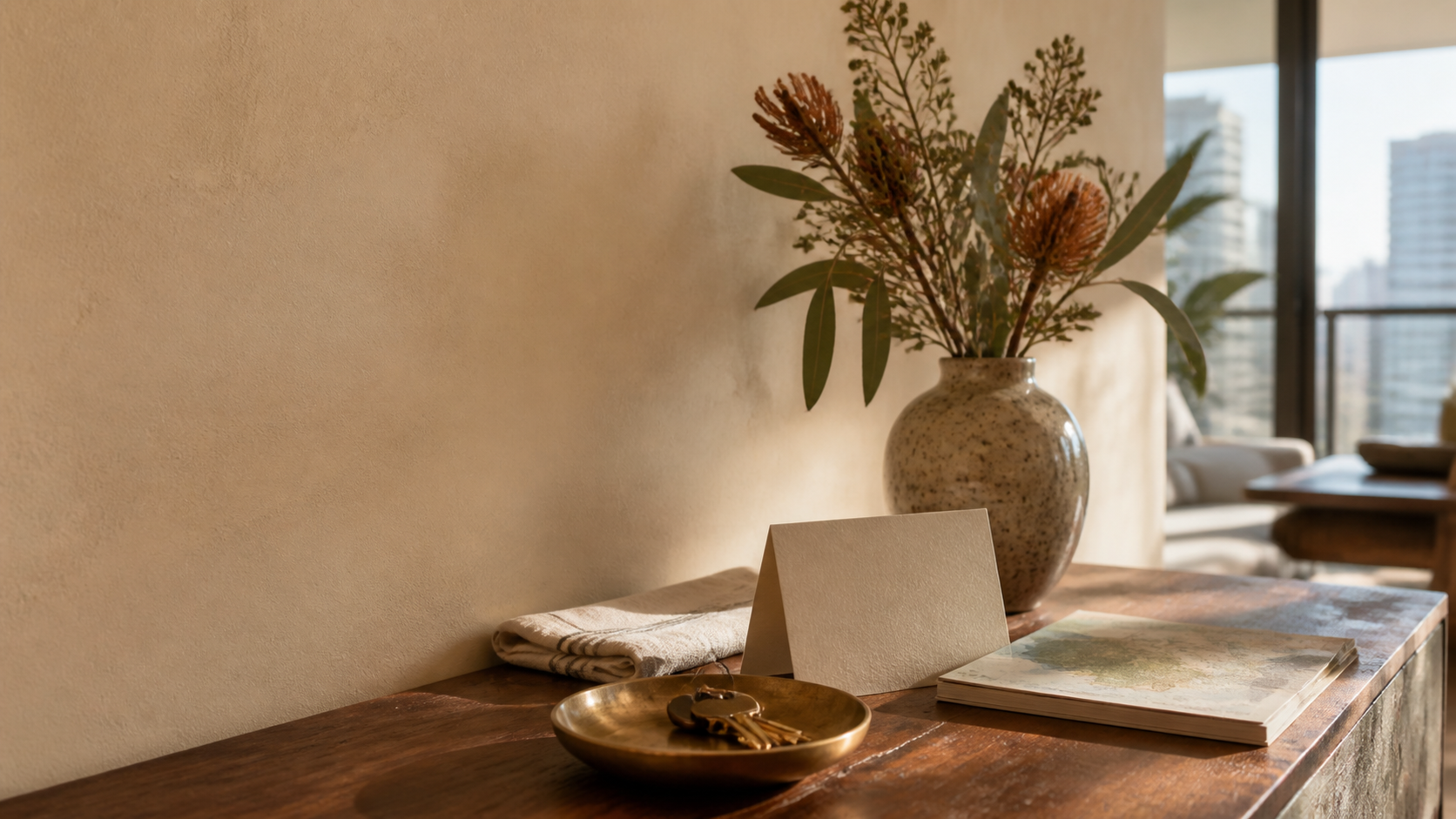 Bright bedroom setting for a long lunch